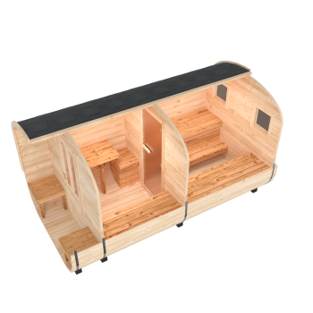 Preview: Fasssauna / Gartensauna / Banja / Quadro 4,0 m mit Terrasse und Vorraum